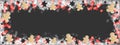 Christmas / winter background banner panorama template - Frame made of snow with snowflakes, gingerbread men, stars and bokeh Royalty Free Stock Photo