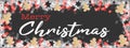 Christmas / winter background banner panorama template - Frame made of snow with snowflakes, gingerbread men, stars and bokeh Royalty Free Stock Photo