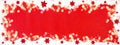 Christmas / winter background banner panorama template - Frame made of snow with snowflakes, stars and bokeh lights on red colored Royalty Free Stock Photo