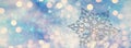 Christmas winter background, banner - view of decorative snowflake in sparkling snow Royalty Free Stock Photo