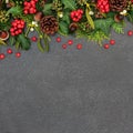 Christmas Winter and New Year Border with Winter Greenery Royalty Free Stock Photo