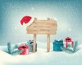 Christmas winter background with presents and wood