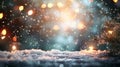 Christmas winter background with snow and blurred bokeh