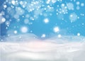 Christmas Winter background with snow drifts ,sky, snowfall, snowflakes in different shapes and forms, . Winter Royalty Free Stock Photo