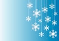 Christmas and winter background template with hanging white paper cut snowflakes on blue gradient background. Illustration design Royalty Free Stock Photo