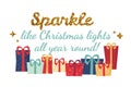 Christmas winter banner with lettering, Christmas gifts with quote and sparks. Vector illustration in cartoon style Royalty Free Stock Photo