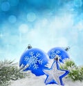Christmas winter blue baubles card