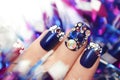 Christmas winter blue manicure . Royalty Free Stock Photo