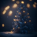 Christmas winter blurred background. Xmas tree with snow decorated with garland lights Royalty Free Stock Photo