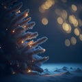 Christmas winter blurred background. Xmas tree with snow decorated with garland lights Royalty Free Stock Photo