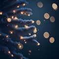 Christmas winter blurred background. Xmas tree with snow decorated with garland lights Royalty Free Stock Photo