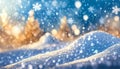 Christmas winter blurred background. Xmas tree with snow decorated with garland lights, holiday festive background. Widescreen Royalty Free Stock Photo