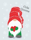 Christmas winter card with cute gnome