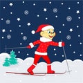 Christmas,winter card. monkey skiing