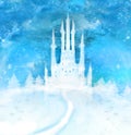 Christmas winter castle on the hill Royalty Free Stock Photo