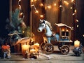 Christmas winter composition. toy rocking horse Royalty Free Stock Photo