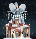 Christmas and winter fairy guards the snow houses.