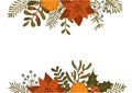 Christmas winter foliage plants, poinsettia flowers leaves branches, red berries header and border template, isolated vector illus Royalty Free Stock Photo