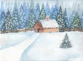 Christmas Winter Forest Cottage Scenery Card