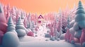 Christmas winter forest and house pastel colors Royalty Free Stock Photo