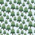 Christmas Winter Forest Landscape. Seamless Pattern And Background.