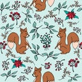 Christmas winter forest squirrel seamless pattern Royalty Free Stock Photo