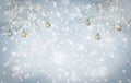 Christmas. Winter gray background with spruce branches. Wallpaper, postcard. Snow, deer balls.stars. New Year Royalty Free Stock Photo