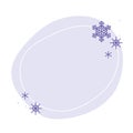 Christmas winter hand drawn pastel lilac circle frame with snowflakes. Modern minimalist aesthetic holiday element