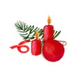 Christmas winter holiday candles and Christmas toys in a watercolor style isolated.