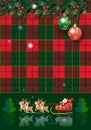 Christmas Winter Holiday card rustic pinecone, berries, Christmas fir tree wreath & garland, Santa gifts symbols Decoration plaid