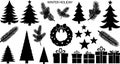 Christmas and Winter Holiday Elements Silhouette Vector Set Royalty Free Stock Photo