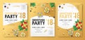 Christmas winter holiday party celebration poster or invitation card of golden decoration and gold gift present. Vector glittering