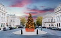 Christmas winter Holiday setup in St. James Park area at dusk in London Royalty Free Stock Photo
