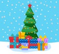 Christmas and Winter Holidays, Pine with Gifts Royalty Free Stock Photo