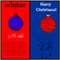 Christmas and winter holidays sale sketch hand drawn vector banners set. Christmas and New year winter with gifts