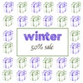 Christmas And Winter Holidays Sale Sketch Hand Drawn Vector Pattern. Christmas And New Year Winter With Presents And
