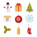 Christmas winter icon set. Vector illustration in flat design. Royalty Free Stock Photo