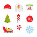 Christmas winter icon set. Vector illustration in flat design Royalty Free Stock Photo