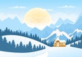 Christmas Winter Landscape and New Year Background Vector Illustration With a View Of Falling White Snow, Trees, Mountains In Flat Royalty Free Stock Photo