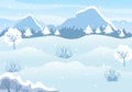 Christmas Winter Landscape and New Year Background Vector Illustration With a View Of Falling White Snow, Trees, Mountains In Flat Royalty Free Stock Photo