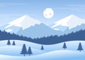 Christmas Winter Landscape and New Year Background Vector Illustration With a View Of Falling White Snow, Trees, Mountains In Flat Royalty Free Stock Photo