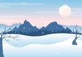 Christmas Winter Landscape and New Year Background Vector Illustration With a View Of Falling White Snow, Trees, Mountains In Flat Royalty Free Stock Photo