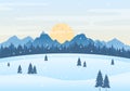 Christmas Winter Landscape and New Year Background Vector Illustration With a View Of Falling White Snow, Trees, Mountains In Flat Royalty Free Stock Photo