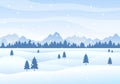 Christmas Winter Landscape and New Year Background Vector Illustration With a View Of Falling White Snow, Trees, Mountains In Flat Royalty Free Stock Photo