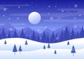 Christmas Winter Landscape and New Year Background Vector Illustration With a View Of Falling White Snow, Trees, Mountains In Flat Royalty Free Stock Photo