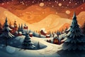 Christmas winter landscape with snow and Christmas trees. Holiday nature background, Xmas New Year banner. AI Generated