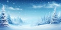 Christmas winter landscape with snow and Christmas trees. Holiday nature background, Xmas New Year banner. AI Generated