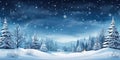 Christmas winter landscape with snow and Christmas trees. Holiday nature background, Xmas New Year banner. AI Generated