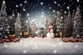 Christmas Winter Night Winter Snowman Fantasy Scenery Backdrop Illustration