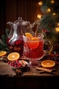 Christmas winter non-alcoholic vegan drink made from natural berries and juice. vertical